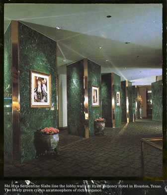 Empress Green Marble lines the wall at the Hotel Hyatt